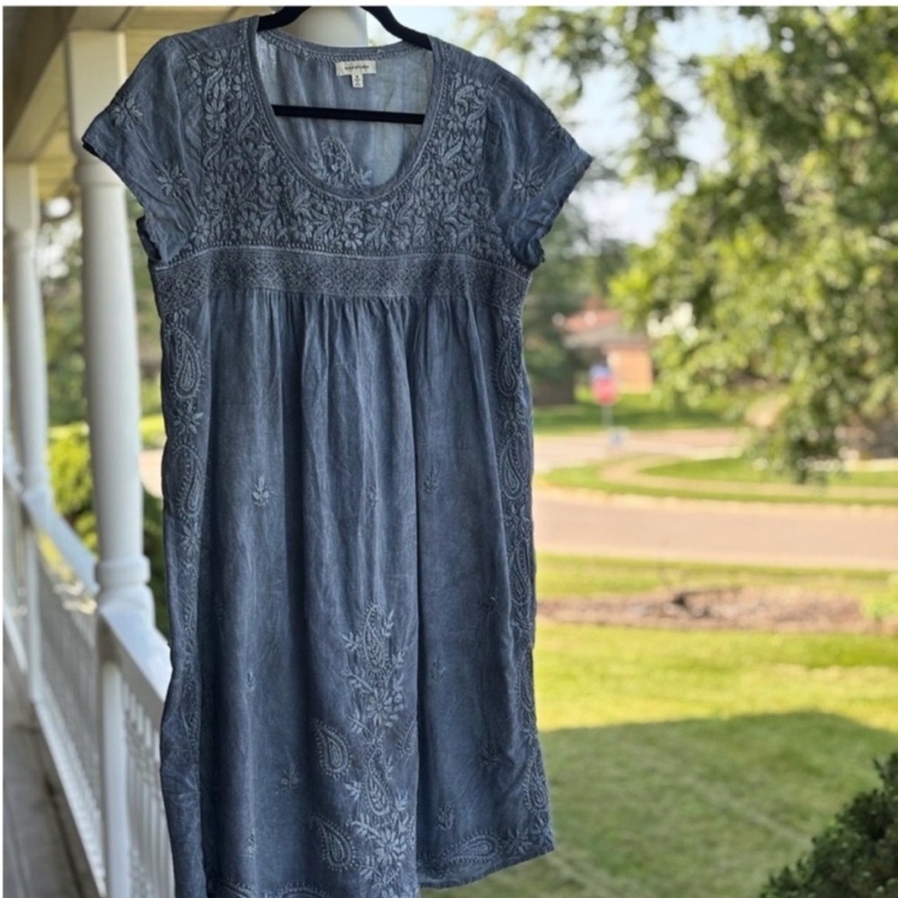 Max Studio Mexican Inspired Embroidered Dress - Slate Blue